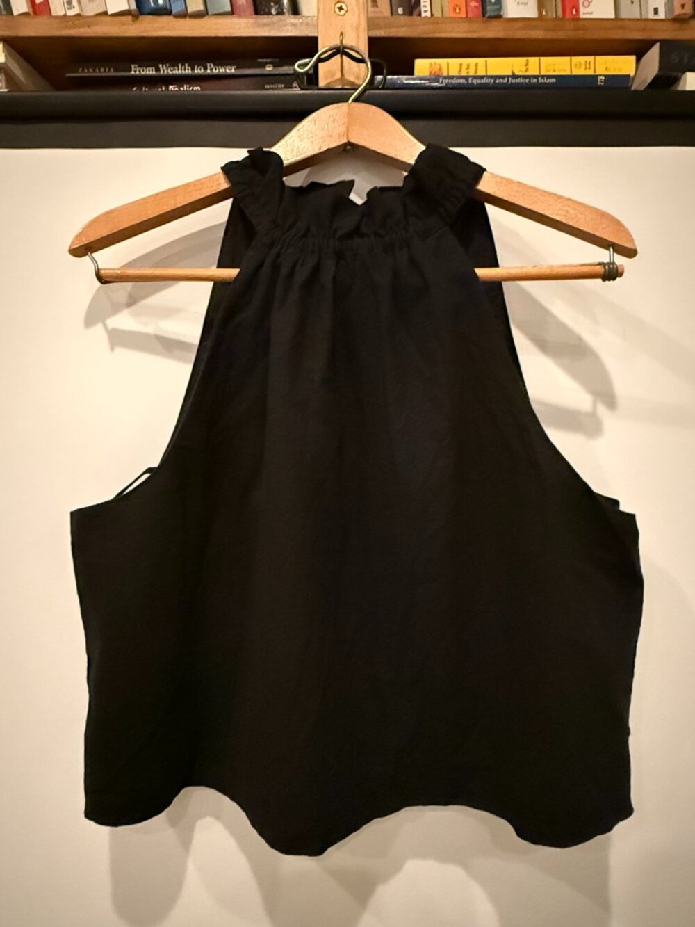 Banana Republic black linen-blend ruffle halter top
